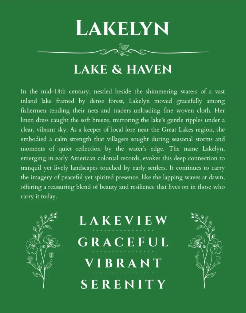 Lakelyn name meaning wall art by Get Your Story in dark green