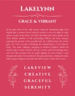 Lakelynn custom name art showing meaning and origin in red