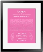 Laken name meaning gift print in pink with black matte frame
