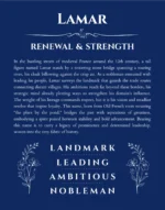 Lamar name origin print with meaning and traits in deep blue