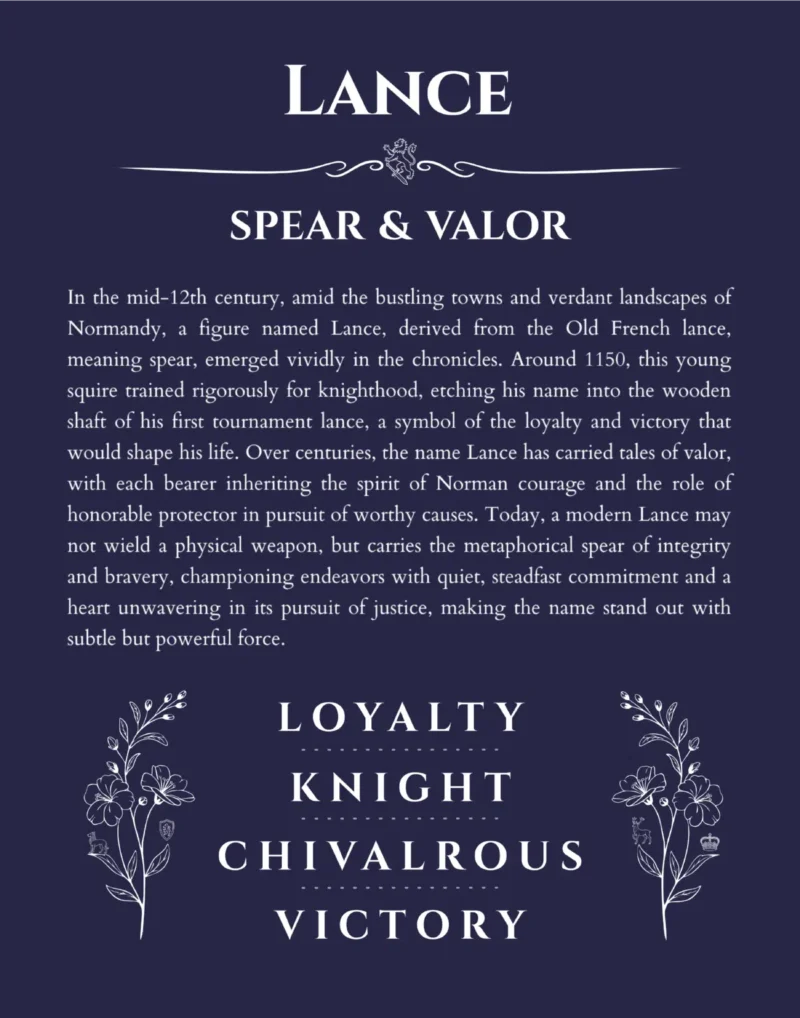 Lance personalized name meaning print in navy blue