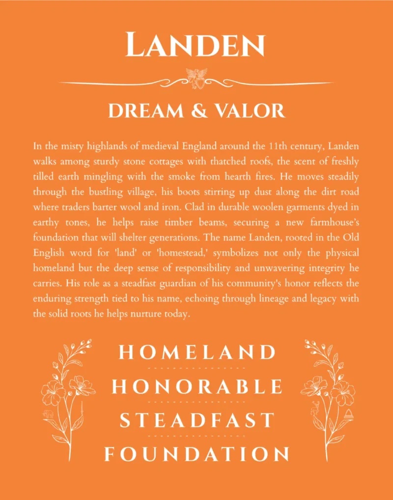 Landen personalized wall art with the story of your name in orange