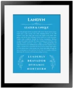 Landyn custom name print for wall display in blue with black matte frame