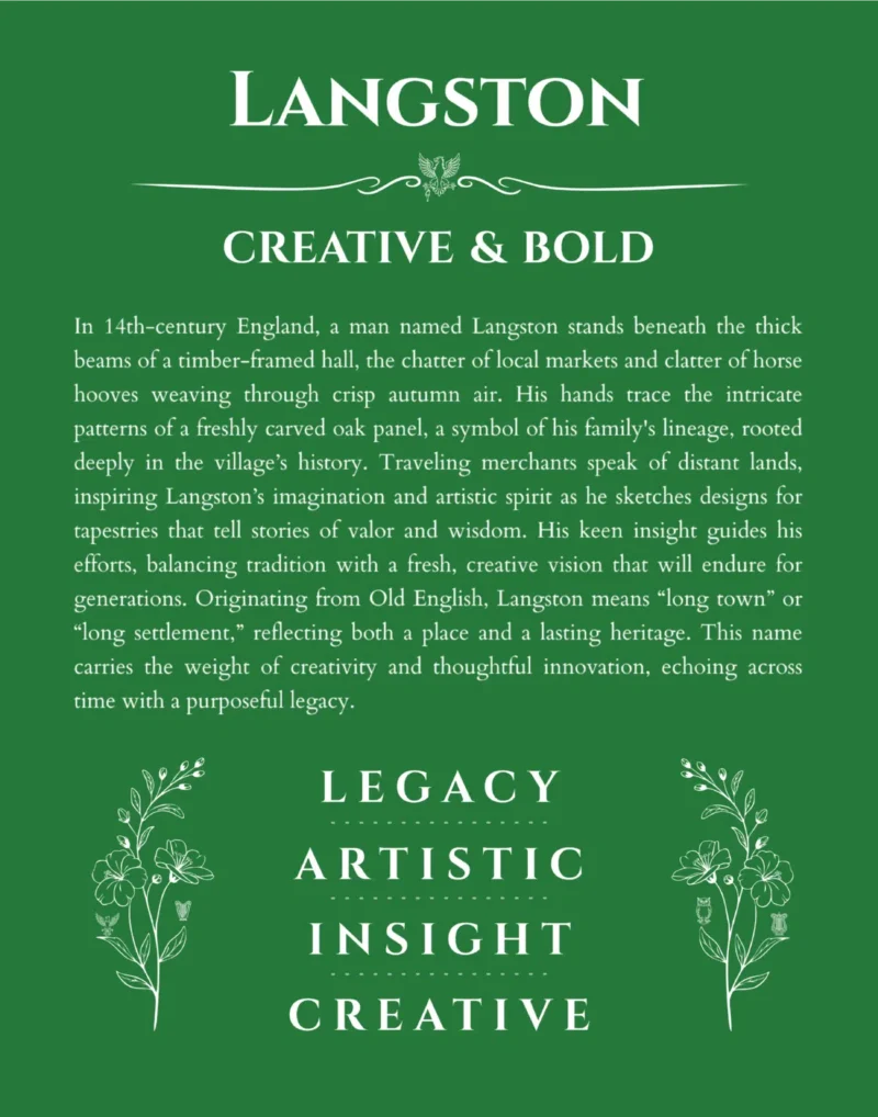 Langston personalized name meaning print in dark green