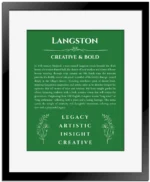 Langston personalized name meaning print in dark green with black matte frame