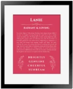 Lanie name meaning gift print in red with black matte frame