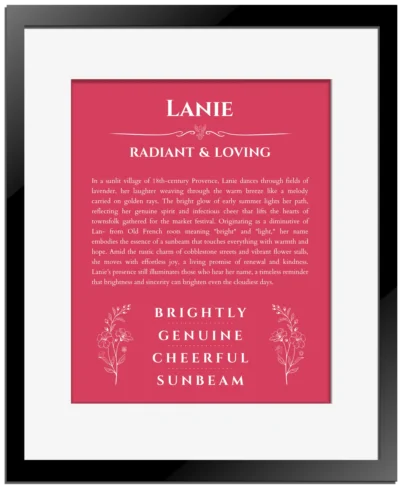 Lanie name meaning gift print in red with black matte frame