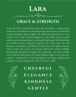 Lara custom name art showing meaning and origin in dark green
