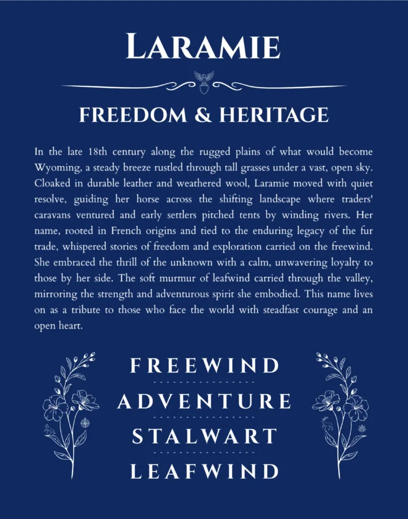 Laramie custom name print for wall display in deep blue