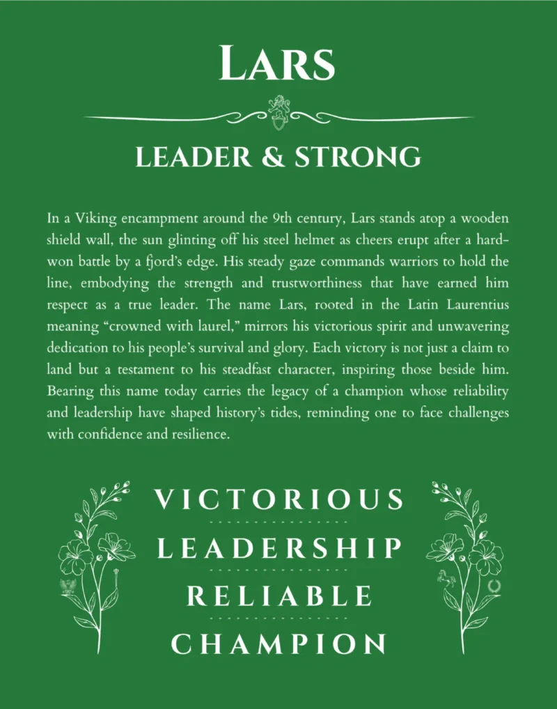 Lars name meaning wall art by Get Your Story in dark green