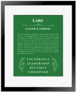 Lars name meaning wall art by Get Your Story in dark green with black matte frame