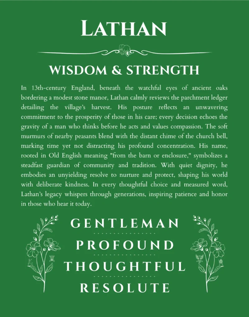 Lathan personalized name meaning print in dark green
