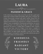 Laura custom name art showing meaning and origin in gray