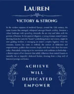 Lauren personalized name art with origin story in deep blue