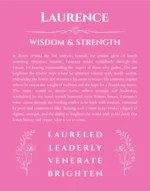 Laurence name origin print with meaning and traits in pink