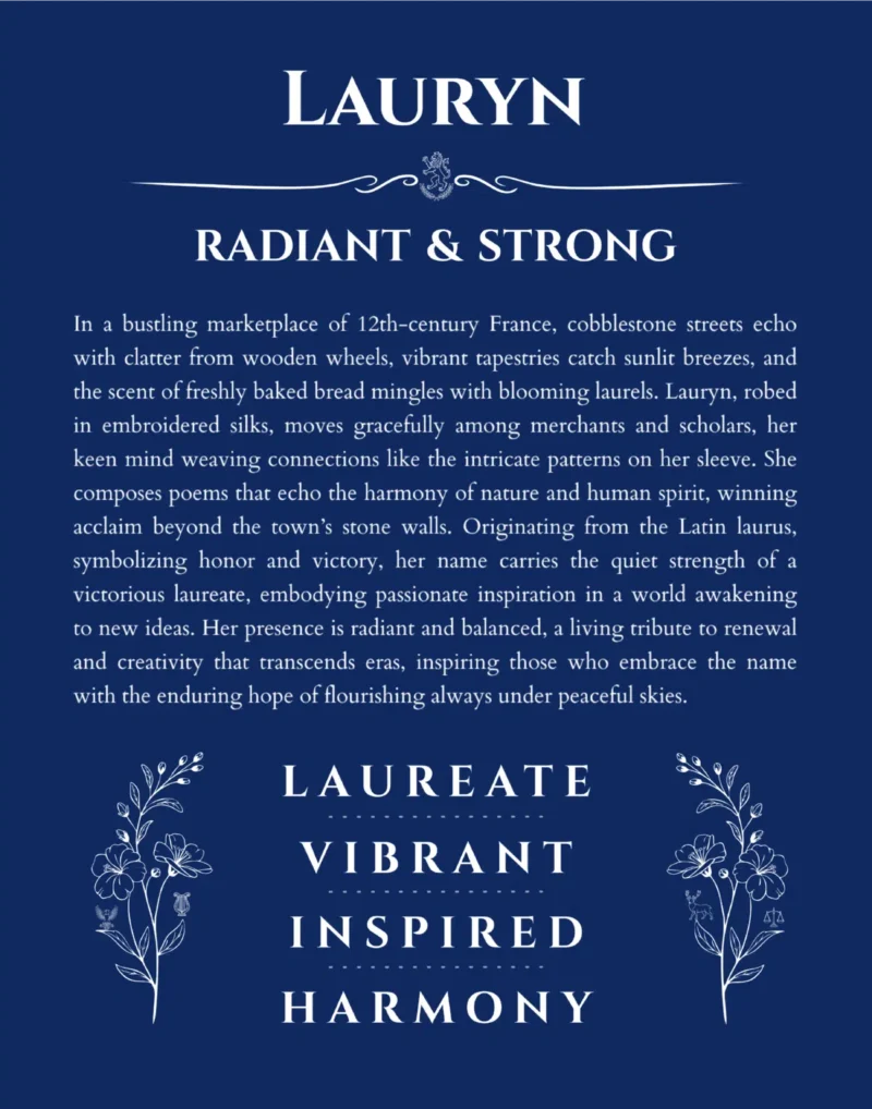 Lauryn custom name meaning print in deep blue