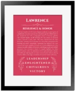 Lawrence name meaning gift print in red with black matte frame