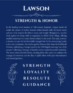 Lawson name origin print with meaning and traits in deep blue