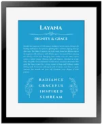 Layana name meaning wall art by Get Your Story in blue with black matte frame