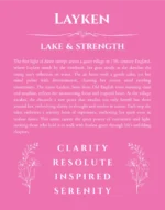 Layken custom name art showing meaning and origin in pink