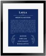 Layla name meaning gift print in deep blue with black matte frame