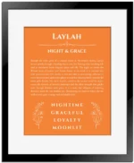 Laylah personalized name meaning print in orange with black matte frame