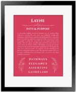 Layne custom name print for wall display in red with black matte frame
