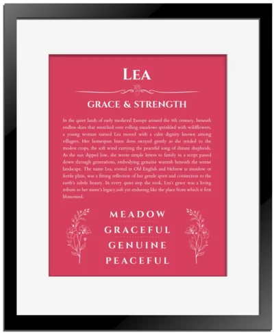 Lea custom name meaning print in red with black matte frame