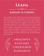 Leana name origin print with meaning and traits in red