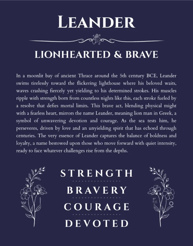 Leander custom name meaning print in navy blue