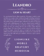 Leandro custom name art showing meaning and origin in purple