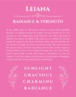 Leiana custom name art showing meaning and origin in pink