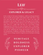Leif personalized name print with origin and traits in red