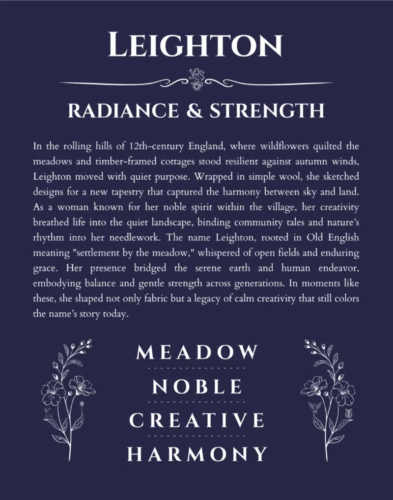 Leighton personalized name art with origin story in navy blue
