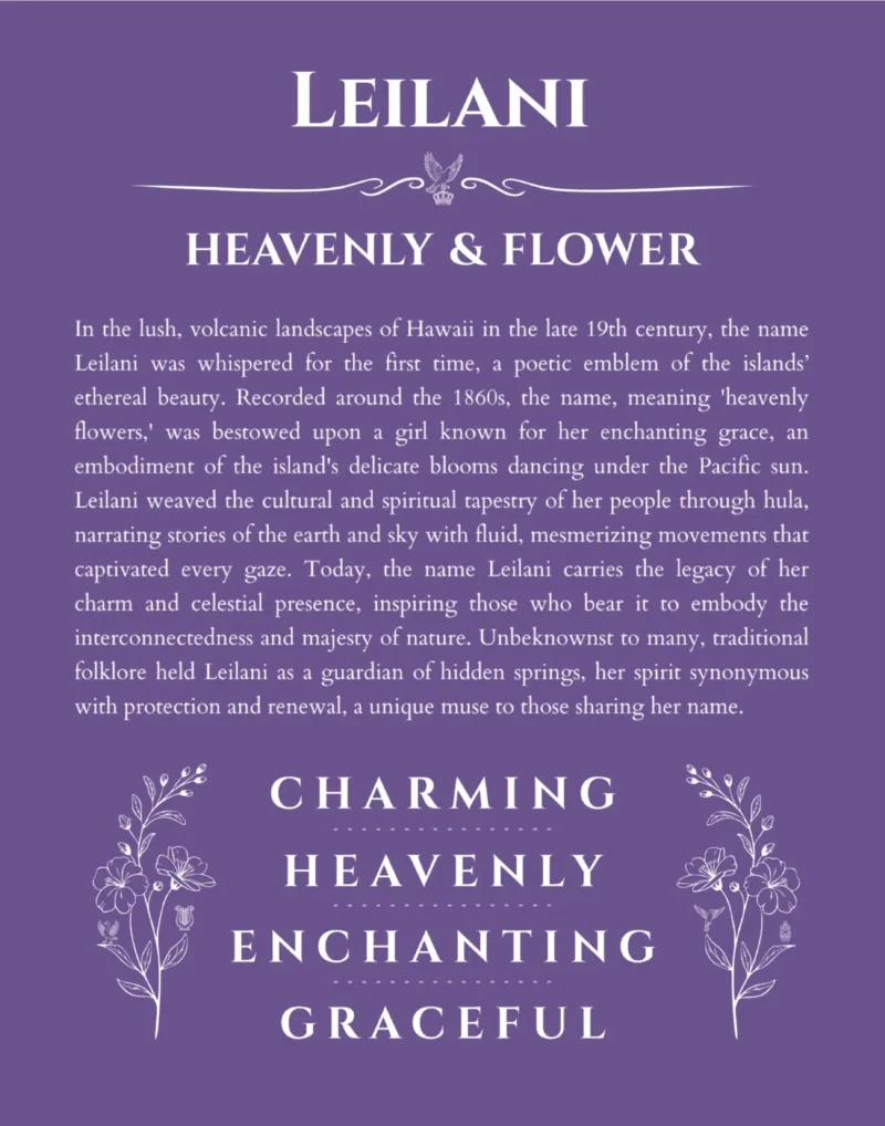Leilani personalized wall art with the story of your name in purple