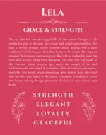 Lela personalized wall art with the story of your name in red