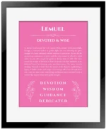 Lemuel name meaning wall art by Get Your Story in pink with black matte frame