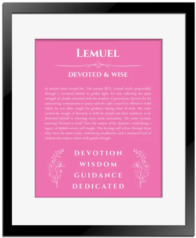 Lemuel name meaning wall art by Get Your Story in pink with black matte frame