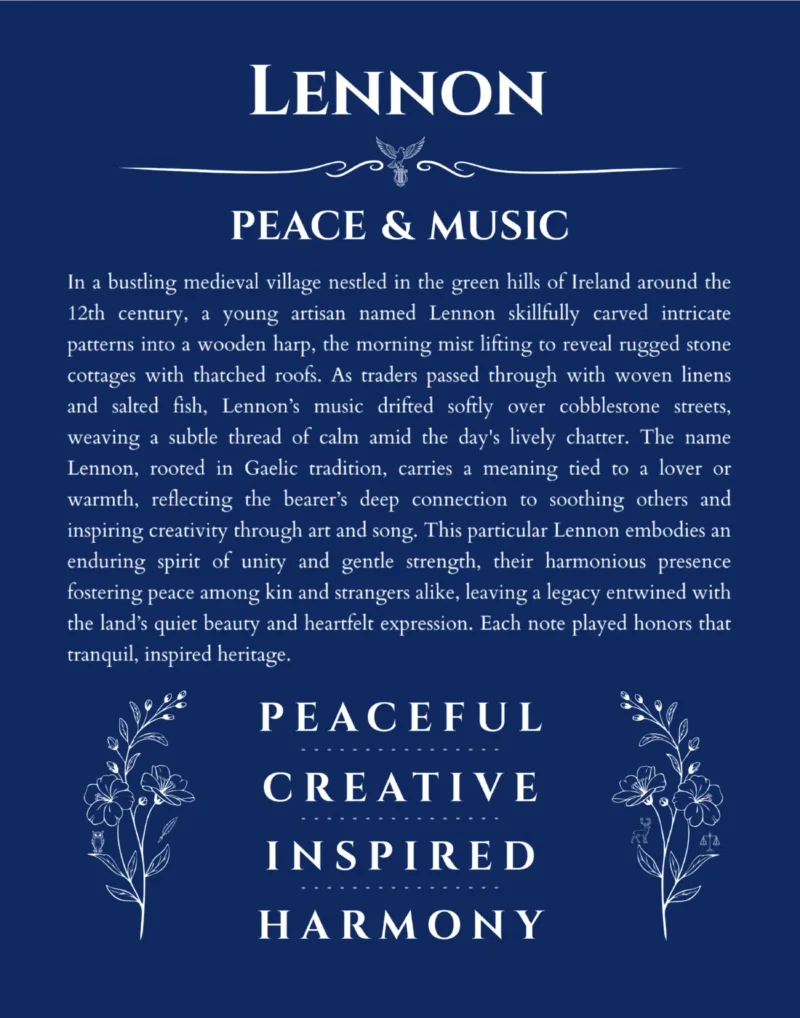 Lennon name origin print with meaning and traits in deep blue