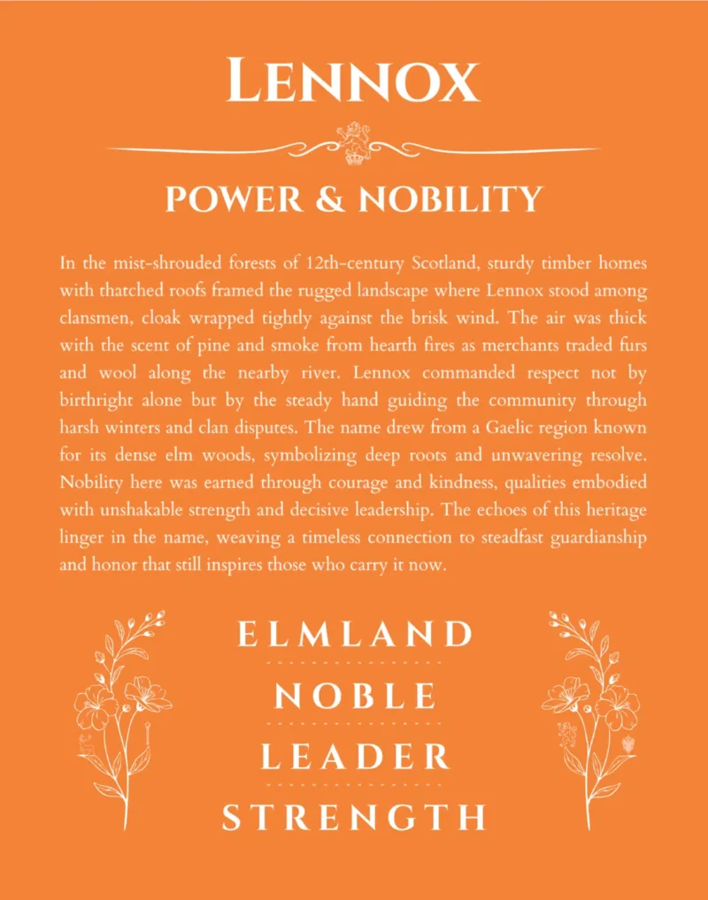 Lennox custom name art showing meaning and origin in orange