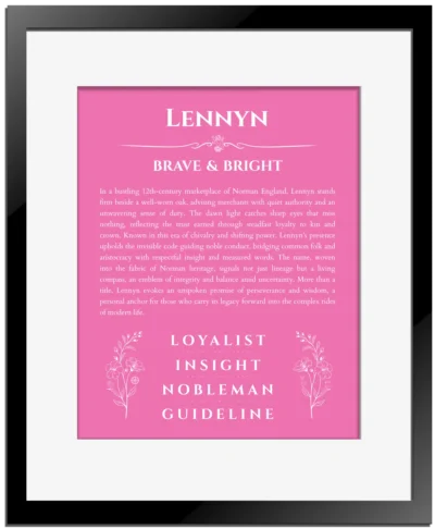 Lennyn custom name print for wall display in pink with black matte frame