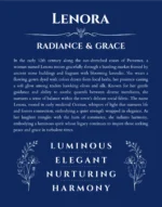 Lenora name origin print with meaning and traits in deep blue