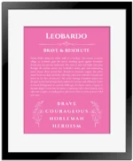 Leobardo custom name print for wall display in pink with black matte frame