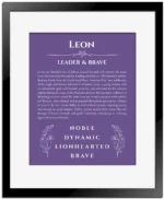 Leon custom name print for wall display in purple with black matte frame