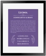 Leona custom name meaning print in purple with black matte frame