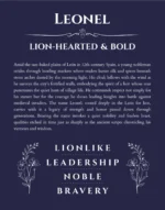 Leonel custom name art showing meaning and origin in navy blue