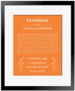 Leonidas name meaning gift print in orange with black matte frame