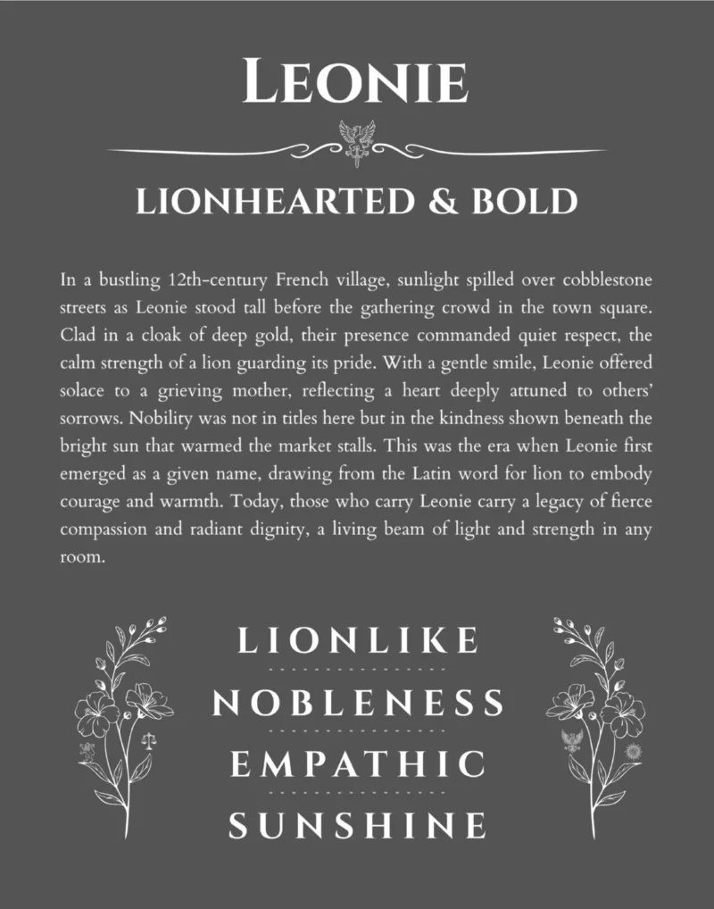 Leonie personalized wall art with the story of your name in gray