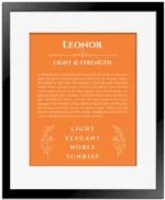 Leonor personalized name meaning print in orange with black matte frame