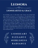 Leonora name origin print with meaning and traits in deep blue